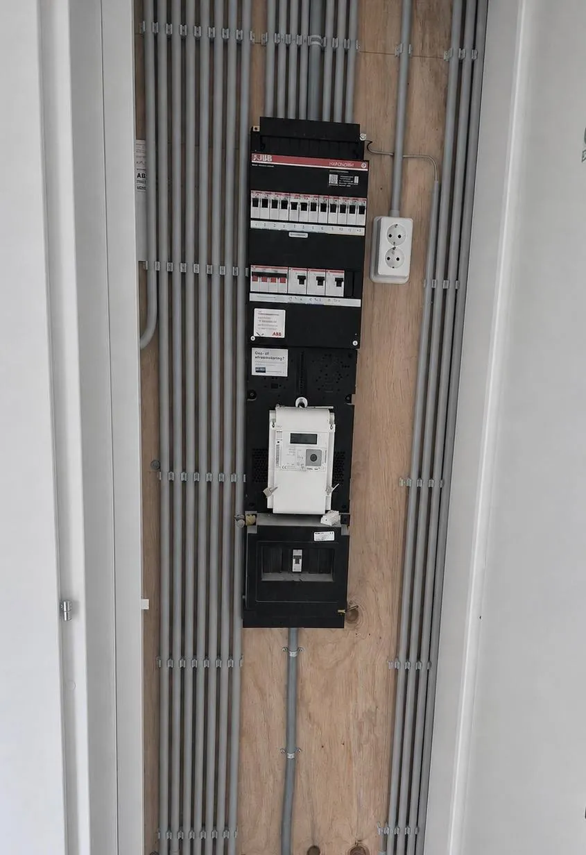 Nieuwe groepenkast met slimme meter en strak weggewerkt leidingwerk in de meterkast