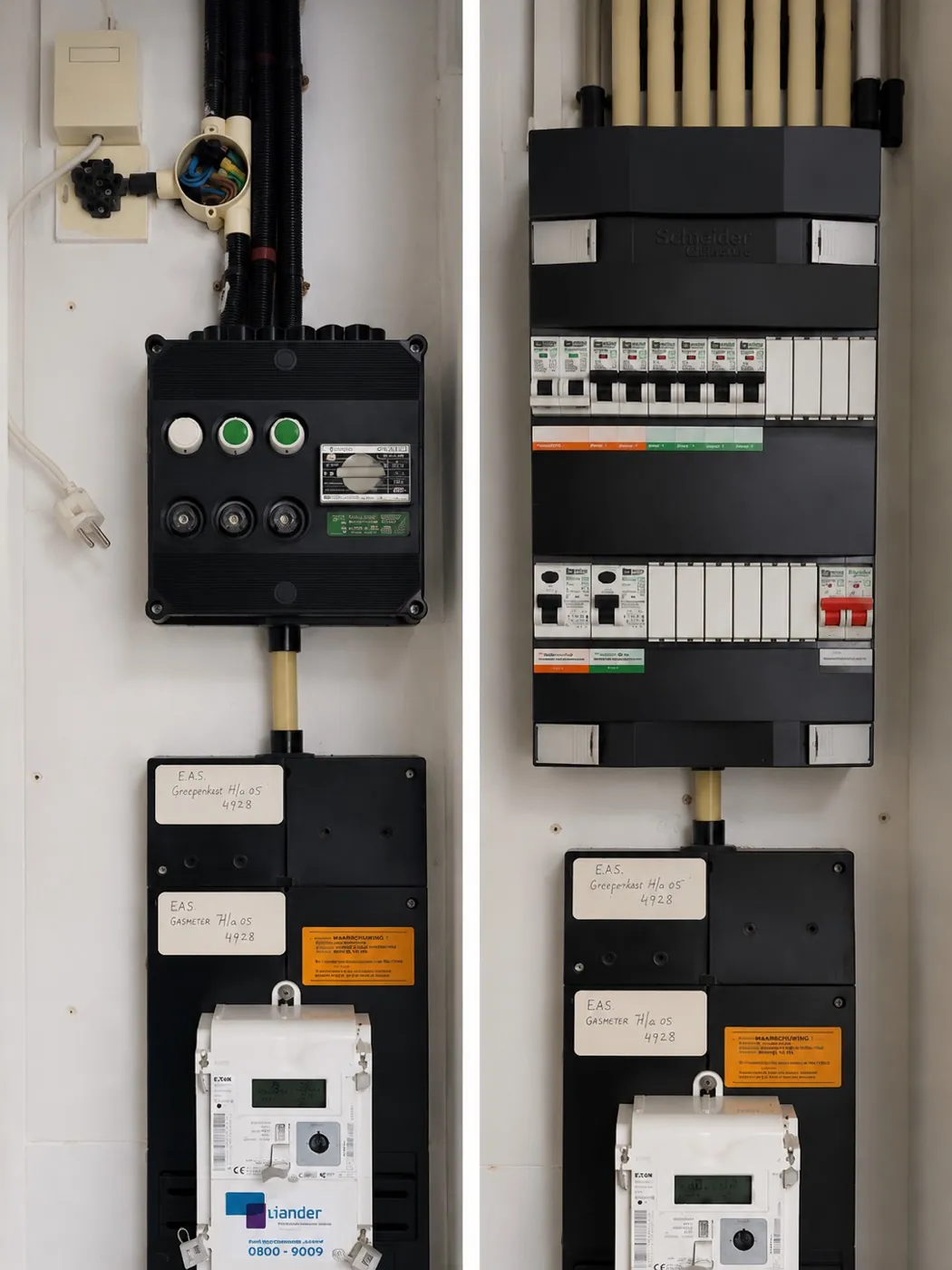 Meterkast met slimme meter en groepenkast met automaten