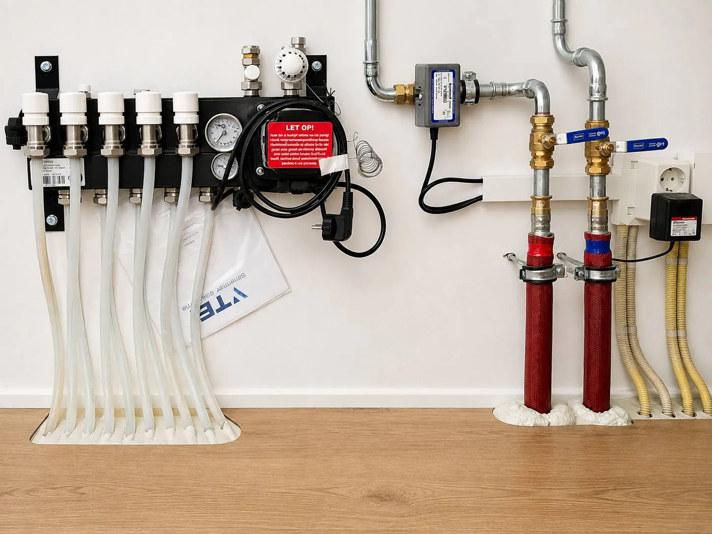 Verdeler van de vloerverwarming, aangesloten door Heidebrink Techniek